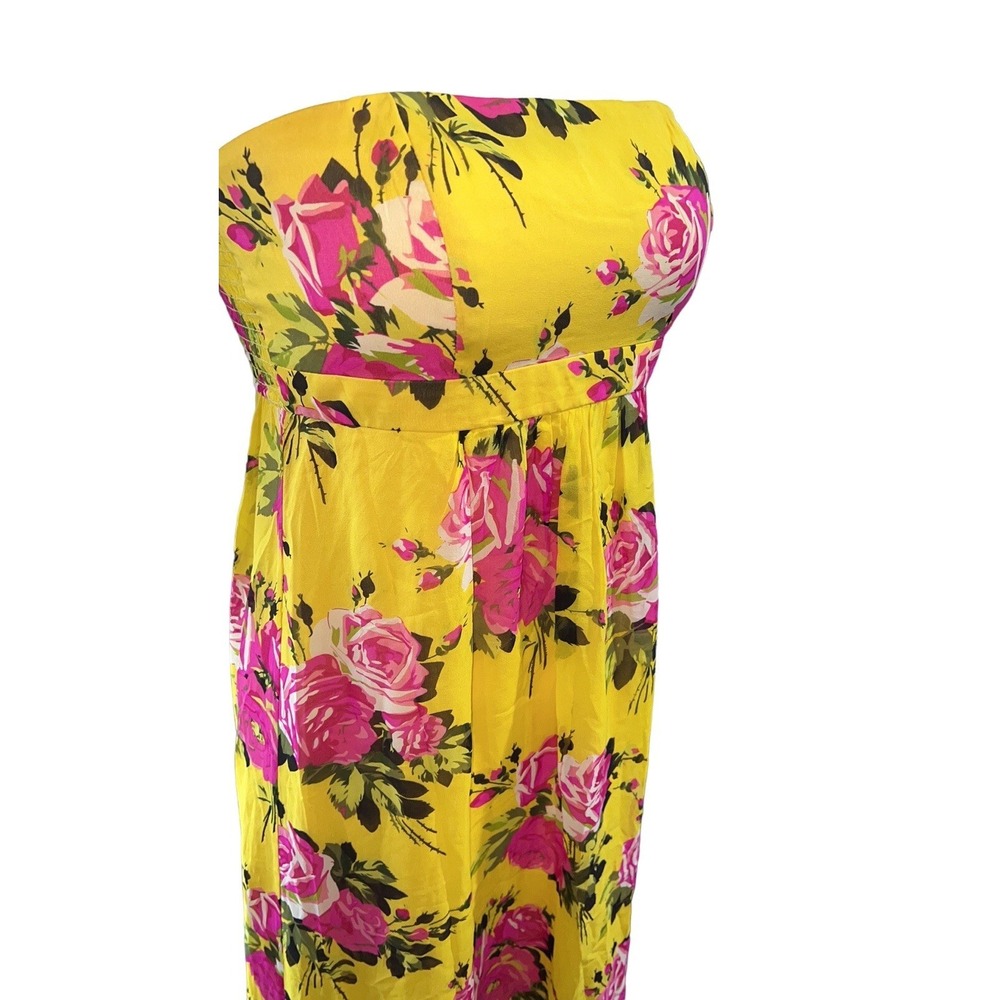 Vtg Betsey Johnson Silk Strapless Maxi Dress Yellow Rose Floral Coquette Sz 2 - Picture 7 of 16